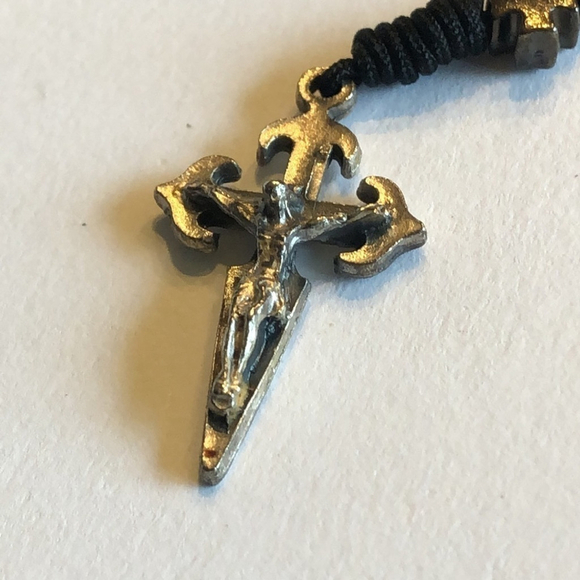 Vintage Silver Tone & Dark Metal Tone Beaded Boho Religious Cross Necklace - Picture 5 of 6